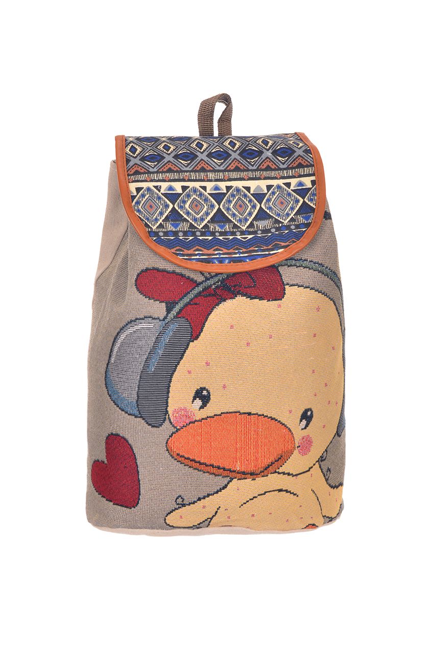 Оптом - Рюкзак гобеленовый с подкладом и с внутренним карманом, рисунок утка в наушниках - F274-8 - domopta.ru
